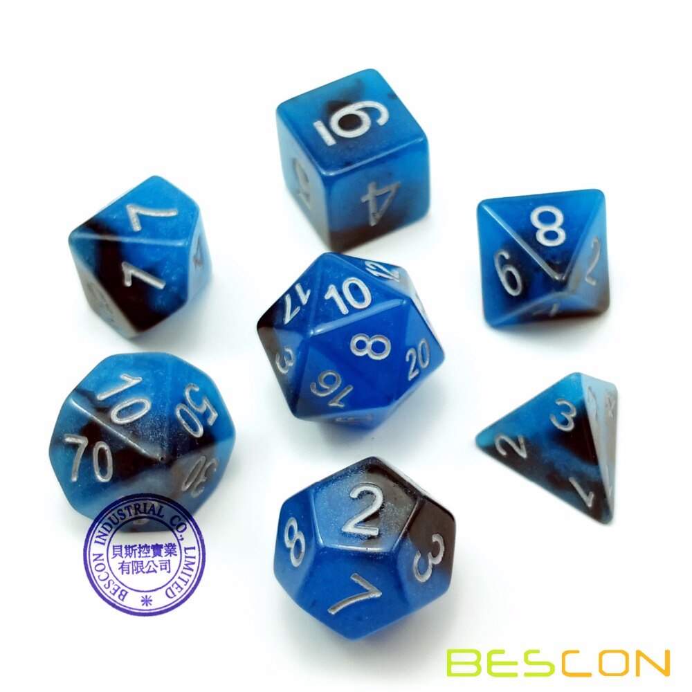 Bescon Twee-Tone Glow-In-The-Dark Polyhedrale Dobbelstenen Set Blauw Dawn, lichtgevende Rpg Dobbelstenen Set D4 D6 D8 D10 D12 D20 D % Baksteen Box Pack