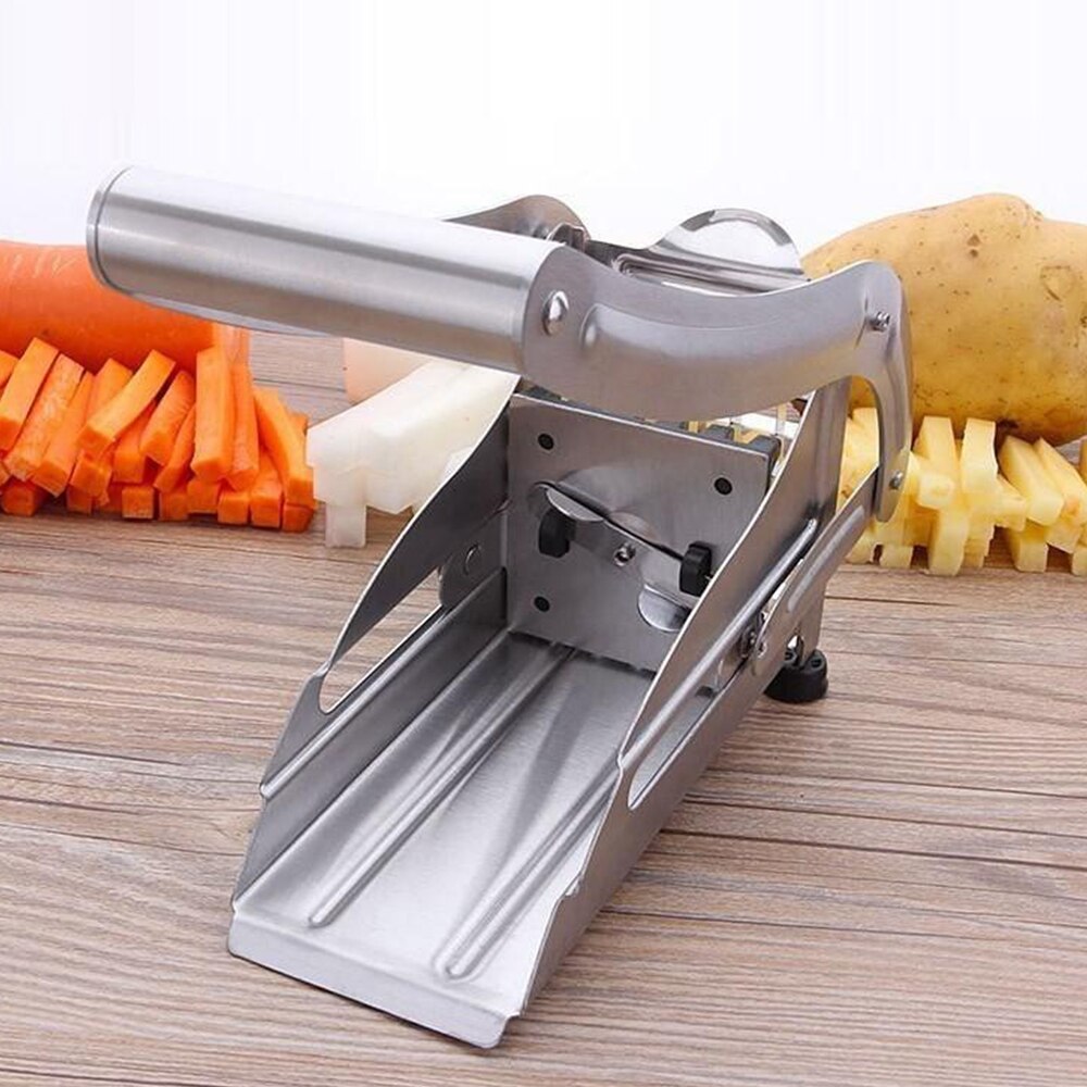 Skära pommes frites potatisskärare strimlare rostfritt stål/grönsaksgurkskärare/hushålls frites skärverktyg med 2 blad