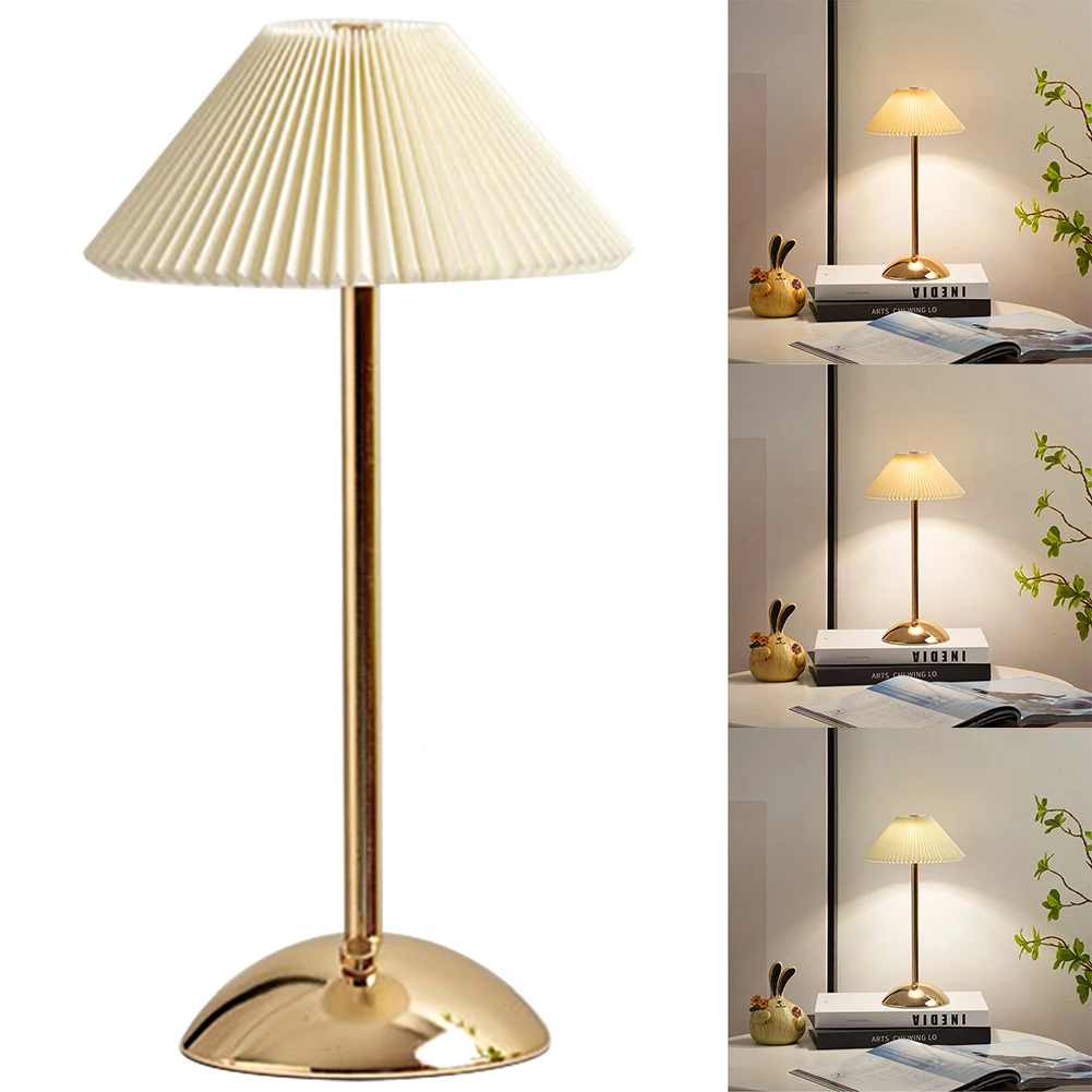 Nordische plissierte Tisch lampe mit Holz sockel Kunst Atmosphäbetreffend Lampe USB Aufladung modernen Stil für Schlafzimmer Wohnzimmer Dekor: Weiß