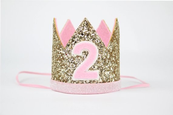 Første bursdagskrone glitter bursdag krone jenter første bursdagsfest krone ett år gammel prinsesse krone gull baby rosa: B