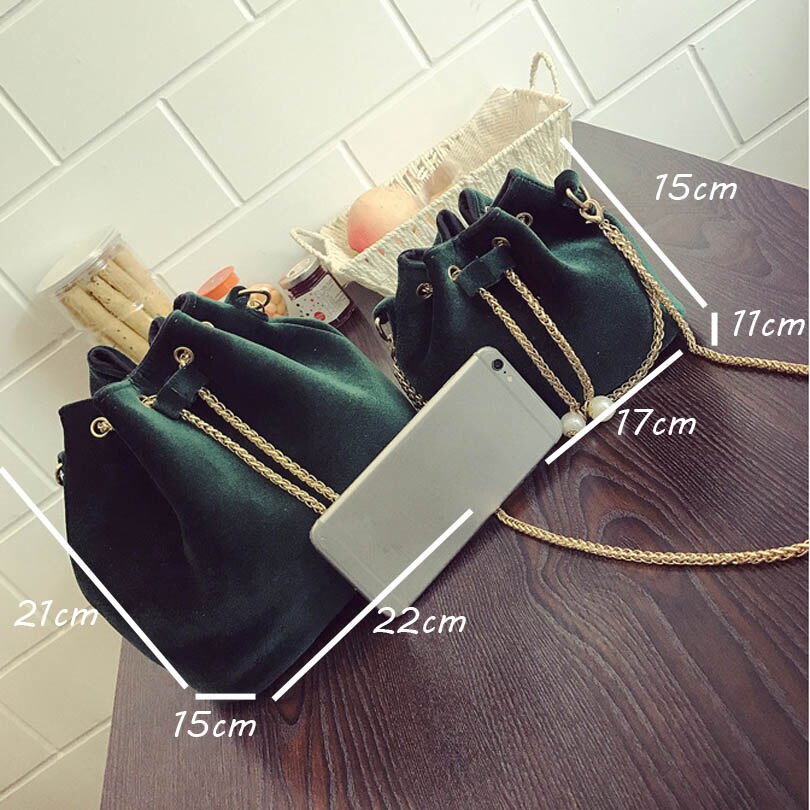 2 maten merk velours parelketting schoudertassen dames mini handtassen bucket hilly tote bag dames crossbody bolsas