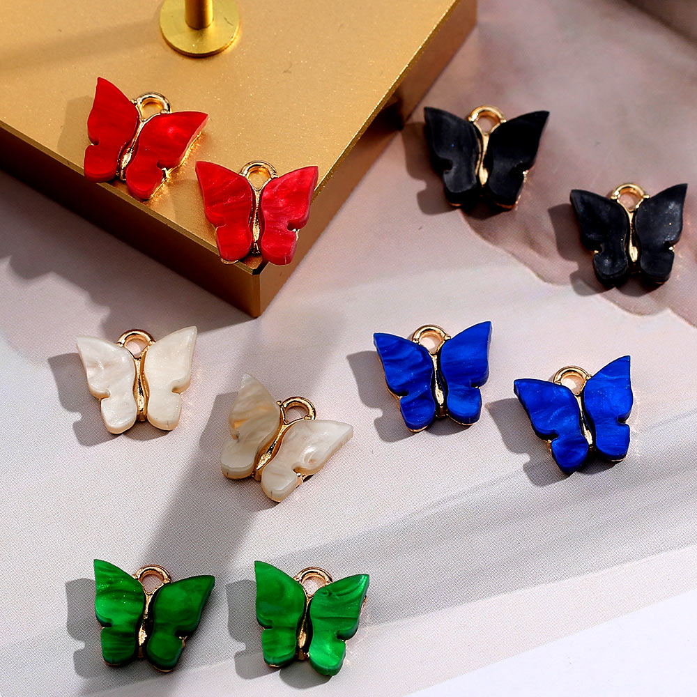 JJFOUCS 10Pcs/set Color Mixing Butterfly Cute Acrylic DIY Animal Pendant Handmade Jewelry For Necklace Bracelet Anklet Earring