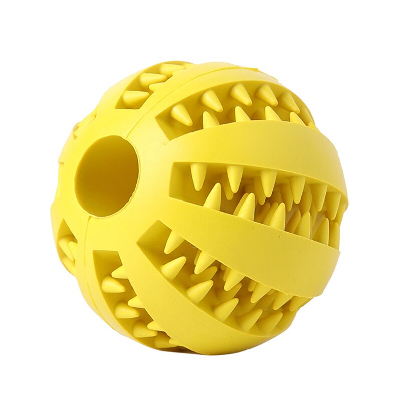 Dog Ball Toys for Pet Tooth Cleaning Chewing Playing IQ Treat Toy Ball Food Dispensing Toys of Non-Toxic Rubber Training Balls: Yellow / 5cm
