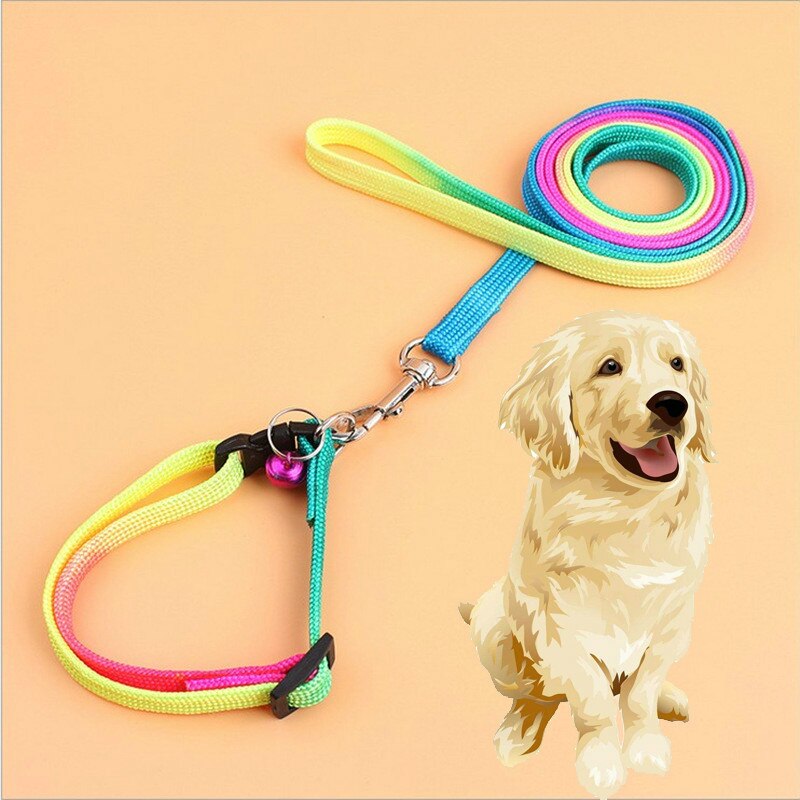 Kleurrijke Huisdier Kraag Trekkabel Kat Leash Riem Kit Halsband Bell Hond Touw Dierbenodigdheden