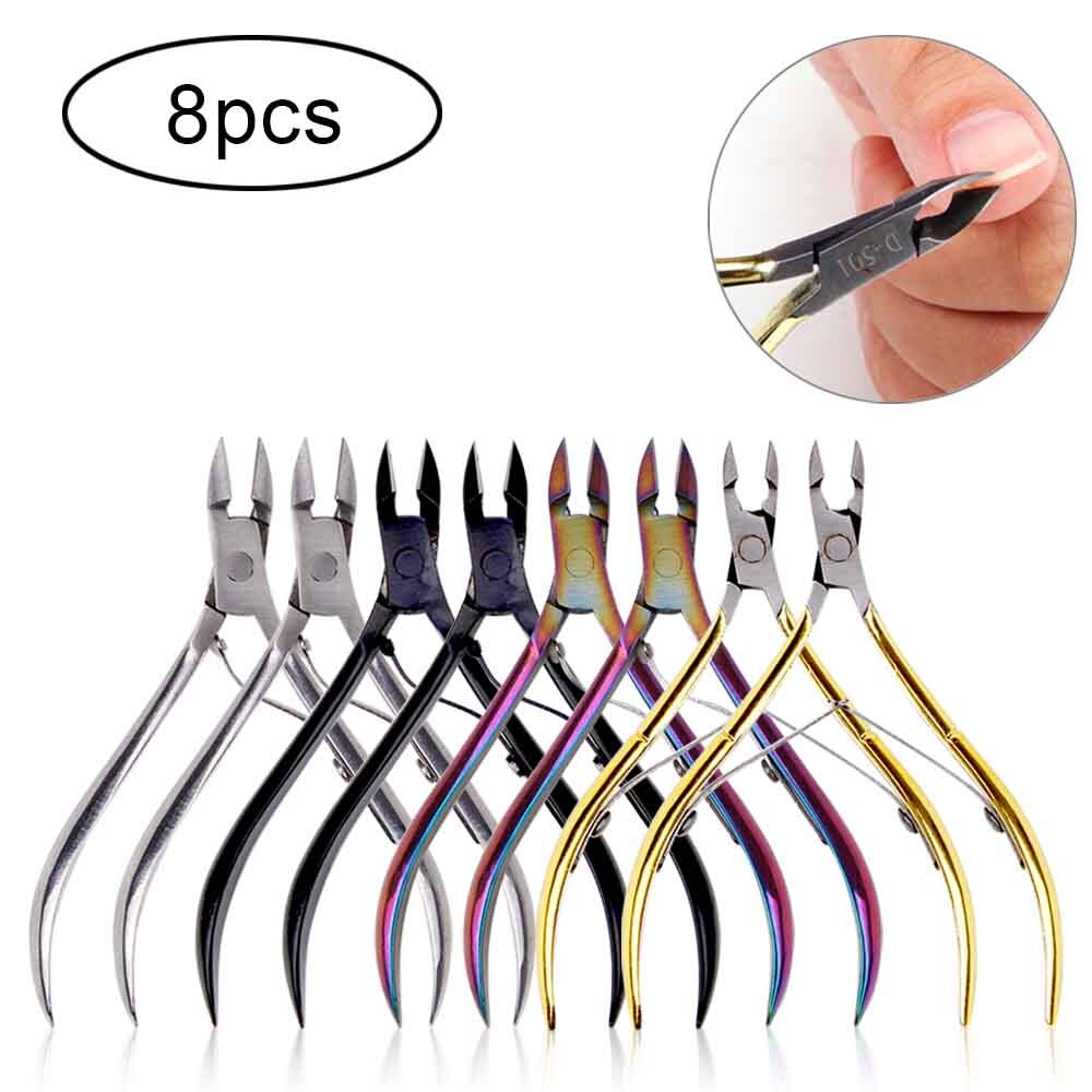 Nail Art 4/8/12pcs Nail Cuticle Nipper Clipper Manicure Pedicure Stainless Steel Toenail Ingrown Edge Cutter Dead Skin Remover: 8pcs Mix Color