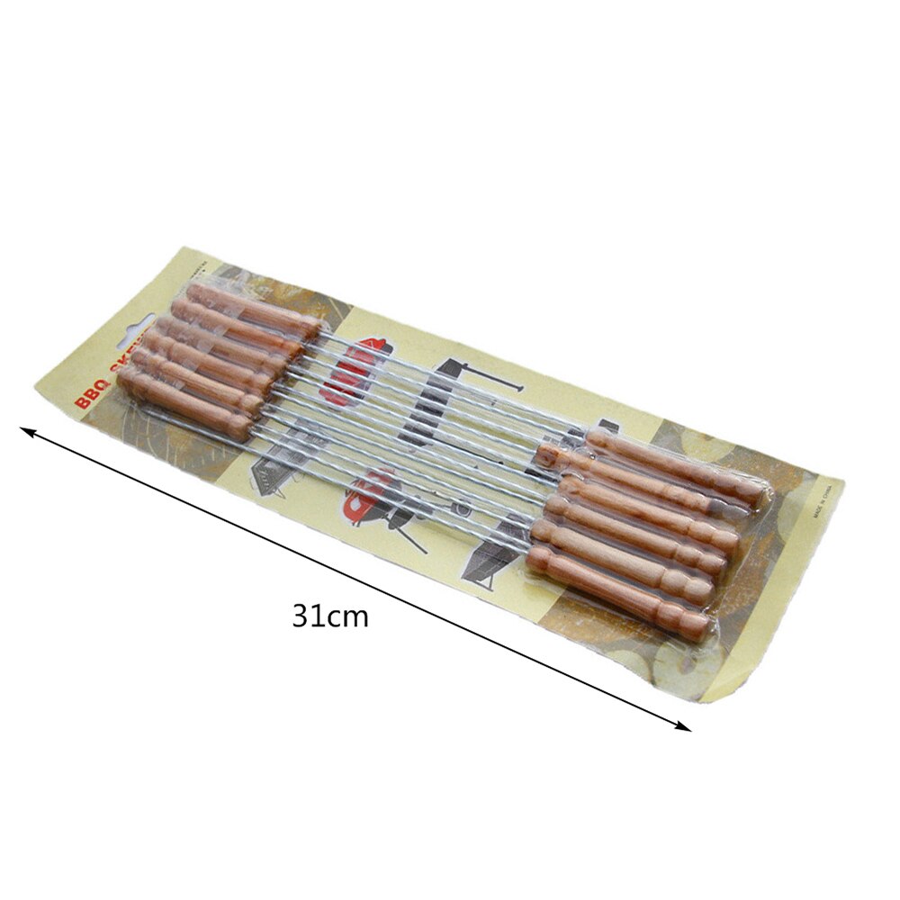 12 Pcs Reusable Barbecue Skewers Marshmallow Roasting Sticks Wooden Handle Dog Fork Roasting Needle Outdoor Picnic