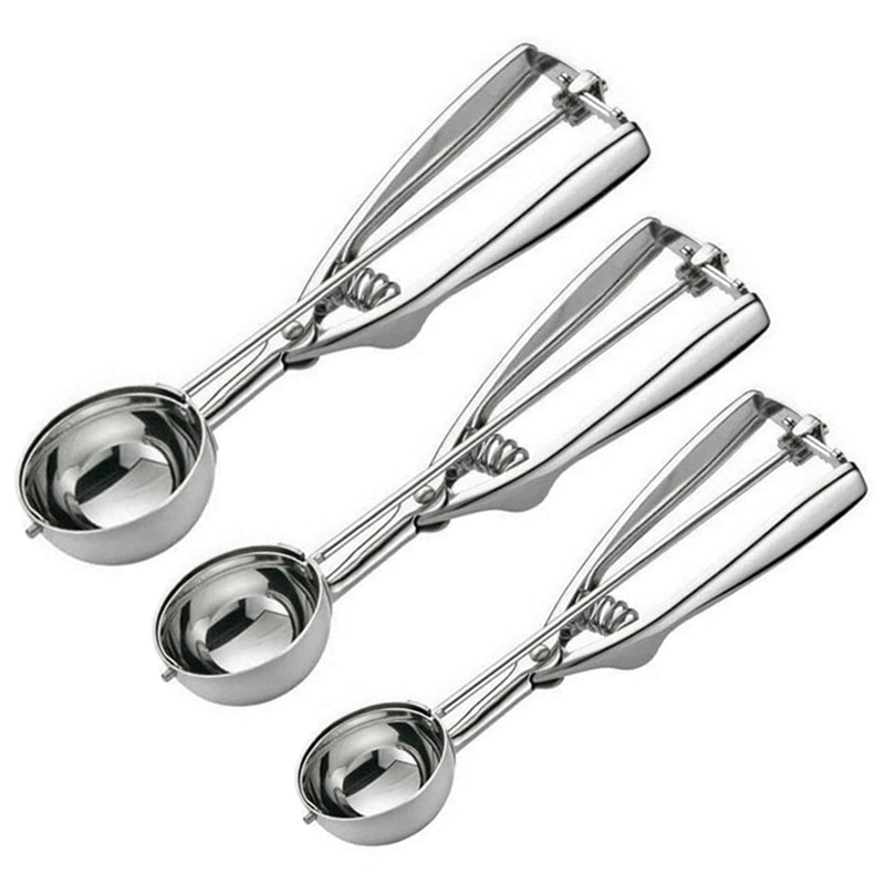 3Pcs Ice Cream Scoop Trigger Cookie Spoon Baller Melone In Acciaio Inox Pasta Cucchiaio: Default Title