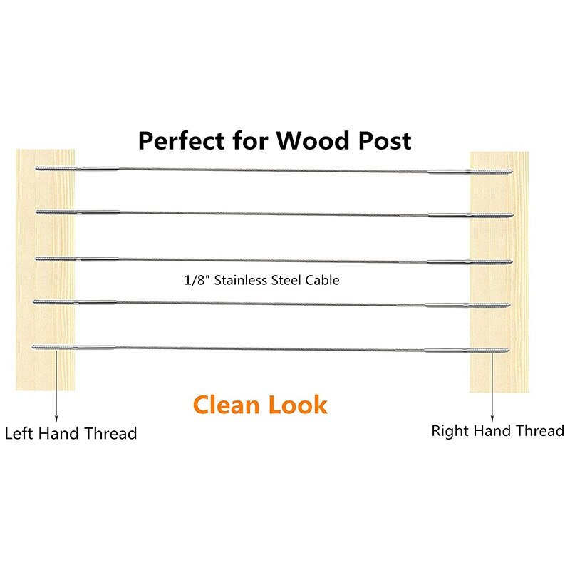 HLZS-16Pcs Right&Left Handed Thread Swage Lag Screws Of 1/8 inch Cable Railing Kit Decking Railing Hardware DIY Baluster Kit