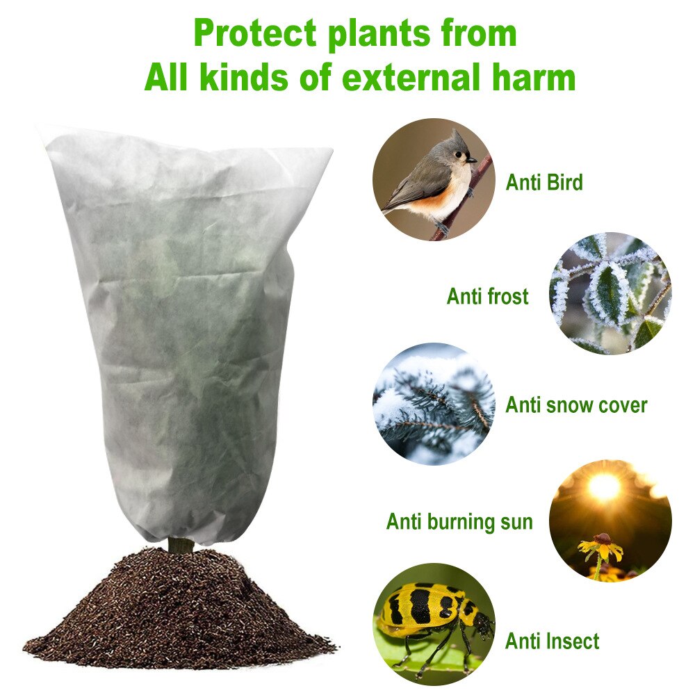Fundas de plantas con cordón para invierno, tapa de protección de planta cálida, bolsas de tela escarcha, manta protectora de árboles frutales, plantas en maceta