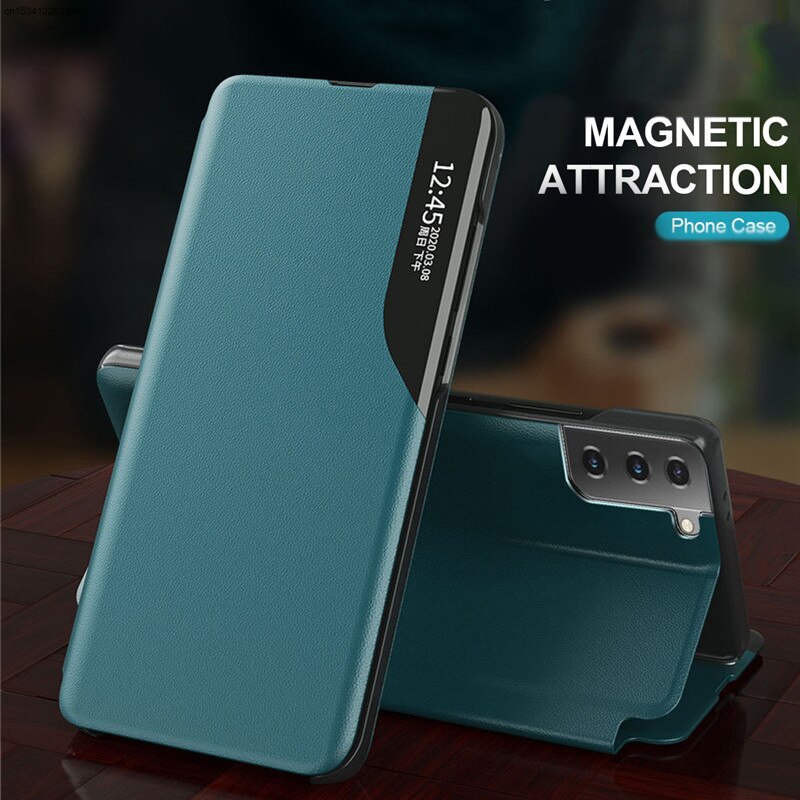S22ultra przypadki Pu skóra inteligentny widok okno odwróć pokrywa dla Samsung S22 Ultra Samsung Samsung Samsung 22 Plus magnetyczny stojak Coque