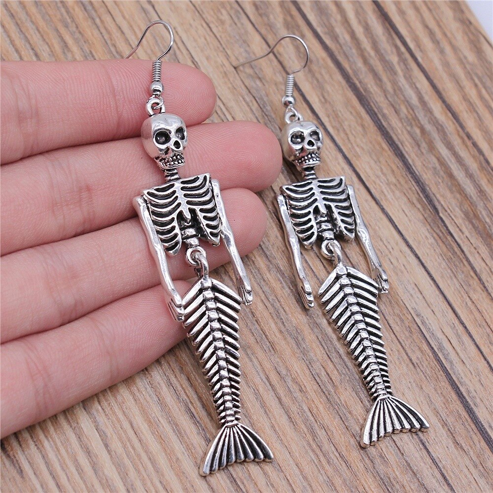Pendientes de esqueleto de calavera de 20 estilos, de Halloween, pendientes colgantes Punk oscuros de estilo gótico para mujer, de , joyería: VERMEIL