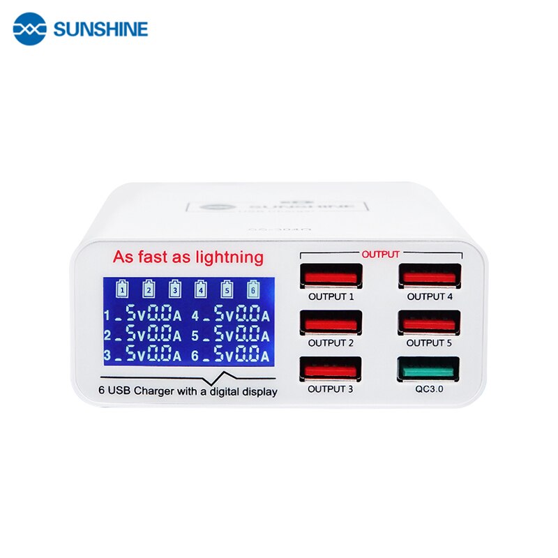 SONNENSCHEIN SS 304Q 6 Hafen LCD USB Ladegerät 2,4 EINE Schnelle Ladung Unterstützung Intelligenz QC 3,0 Kompatibilität IPAD iPhone HUAWEI XIAOMI