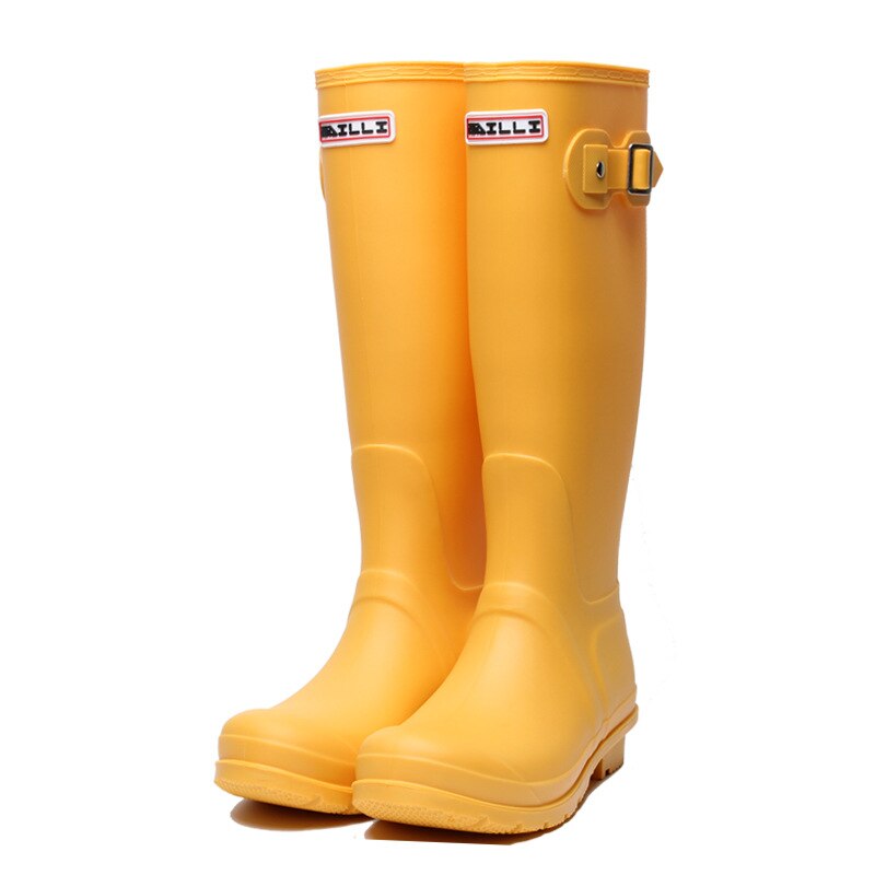 Red Rubber Rainboots Tall Rain Boots for Women British Classic Waterproof Rainboots Ladies Wellies Wellington Matte Boots: Matte Yellow / 35