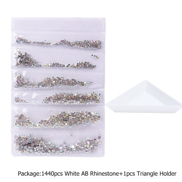 1440 stk ab hvide negle rhinestones sat flad tilbage negle strass krystal sten 3d nail art dekoration tilbehør værktøj  la880: 31- trekanter holder