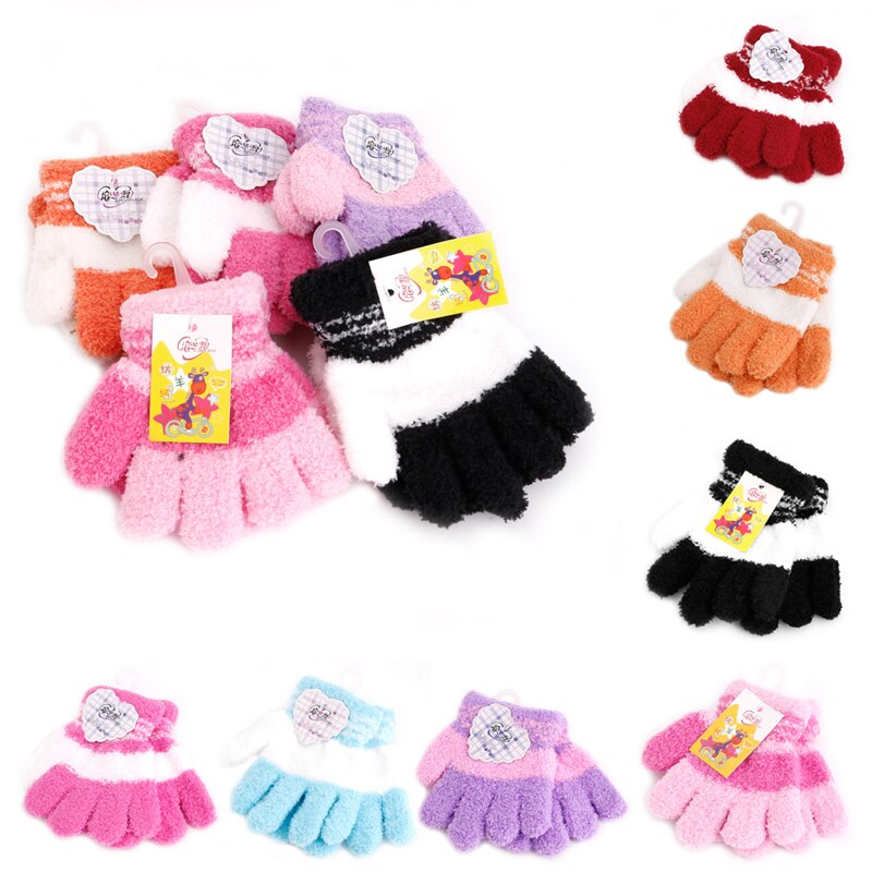 Cute Infant Baby Kid Full Finger Warm Winter Gloves Toddler Knit Rainbow Mittens E06F