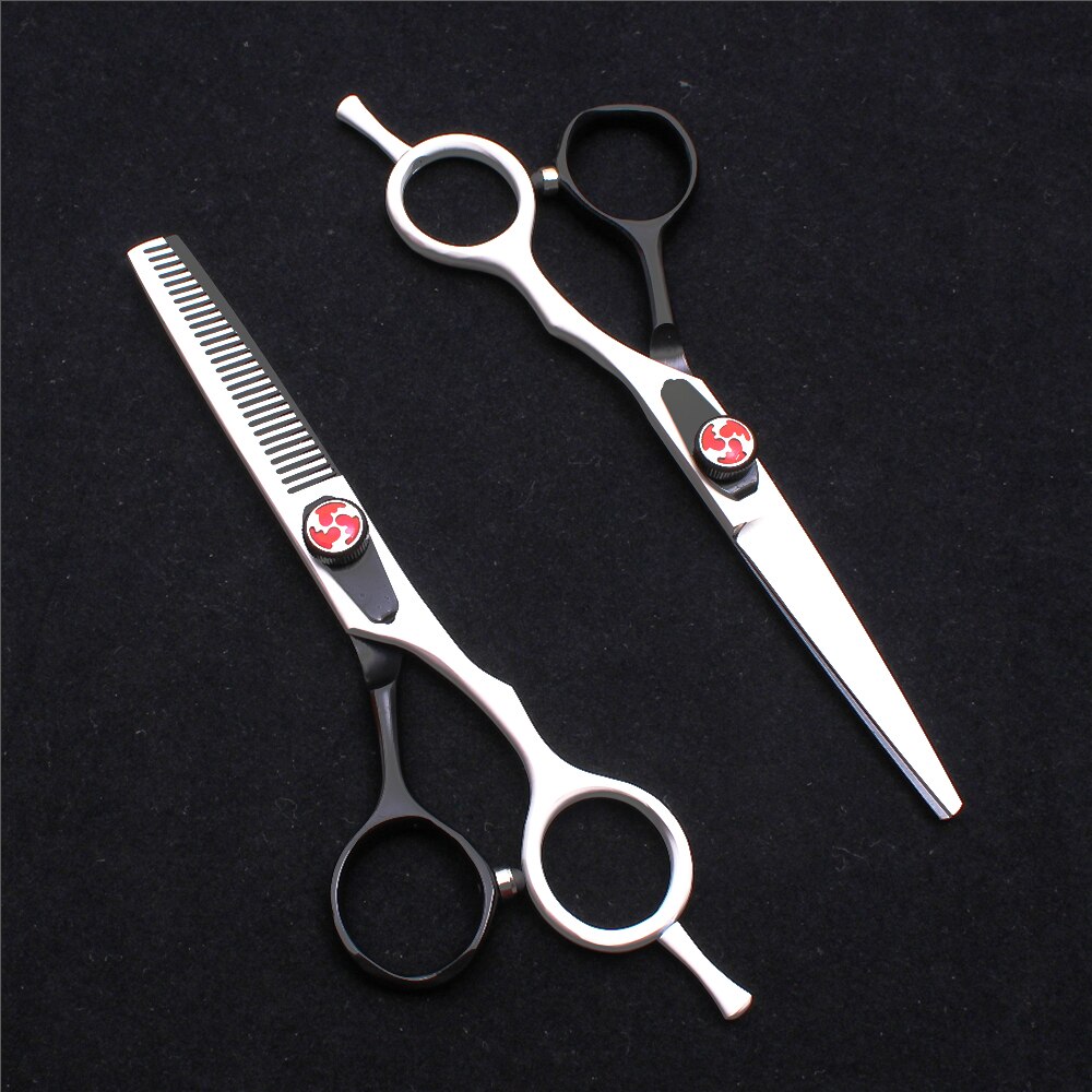 5.5 "16 cm gravure Logo blanc coupe ciseaux éclaircissement ciseaux cheveux humains ensemble coiffure fournitures C1018