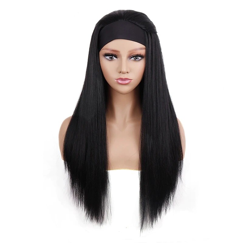 LINGHANG-peluca recta Yaki sintética para mujer afroamericana, pelo largo de 30 pulgadas, parte lateral, sin flequillo: P1B / 27