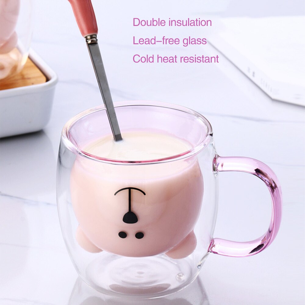 Inverted Bear Face Glass Double Glass Panda Dog Animal Double Glasses Coffee Cup Christmas Cup Birthday Cute Milk Tea Cup