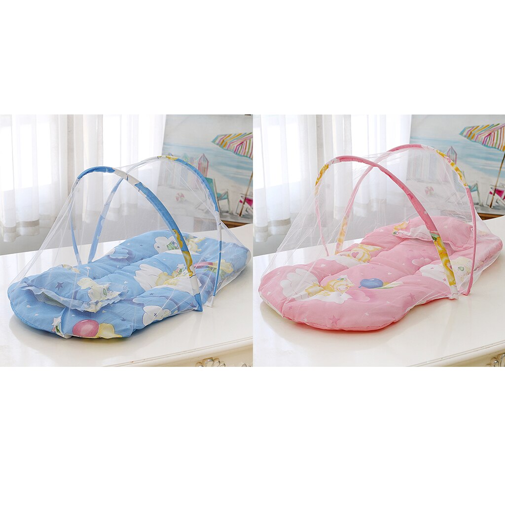 Rosa/azul dos desenhos animados do bebê dobrável berço cama mosquiteiro berço rede rede quente algodão misturas colchão travesseiro