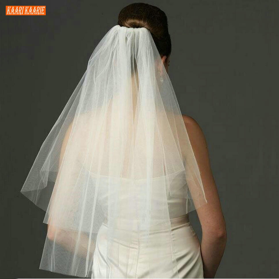 Velo corto Blanco clásico 75 CM suave tul barato velo de novia corte borde moderno marfil velo de novia con peine accesorios de boda