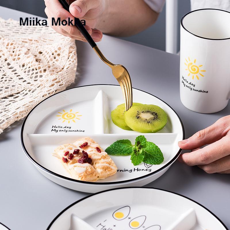 Ceramic Plate Cartoon Cute Ceramic Children's Breakfast Bowl Dish Dessert Fruit Snack Plate Dinner Plates Plates Set