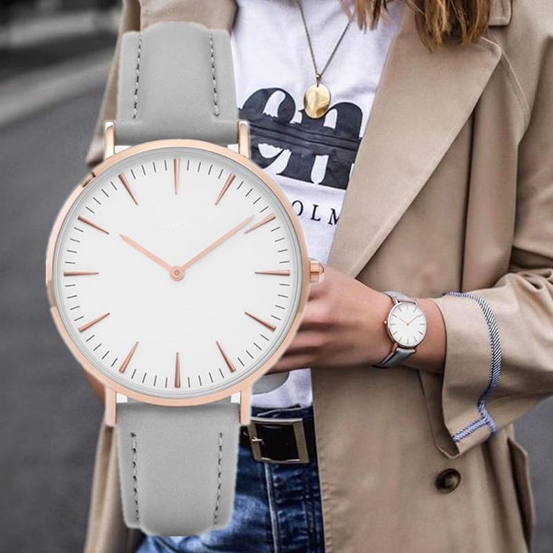 Mode Eenvoudige Lederen Dames Horloge Dames Mode Casual Wear Quartz Horloge Dames Klok Montre Femme Relojes Mujerwatch