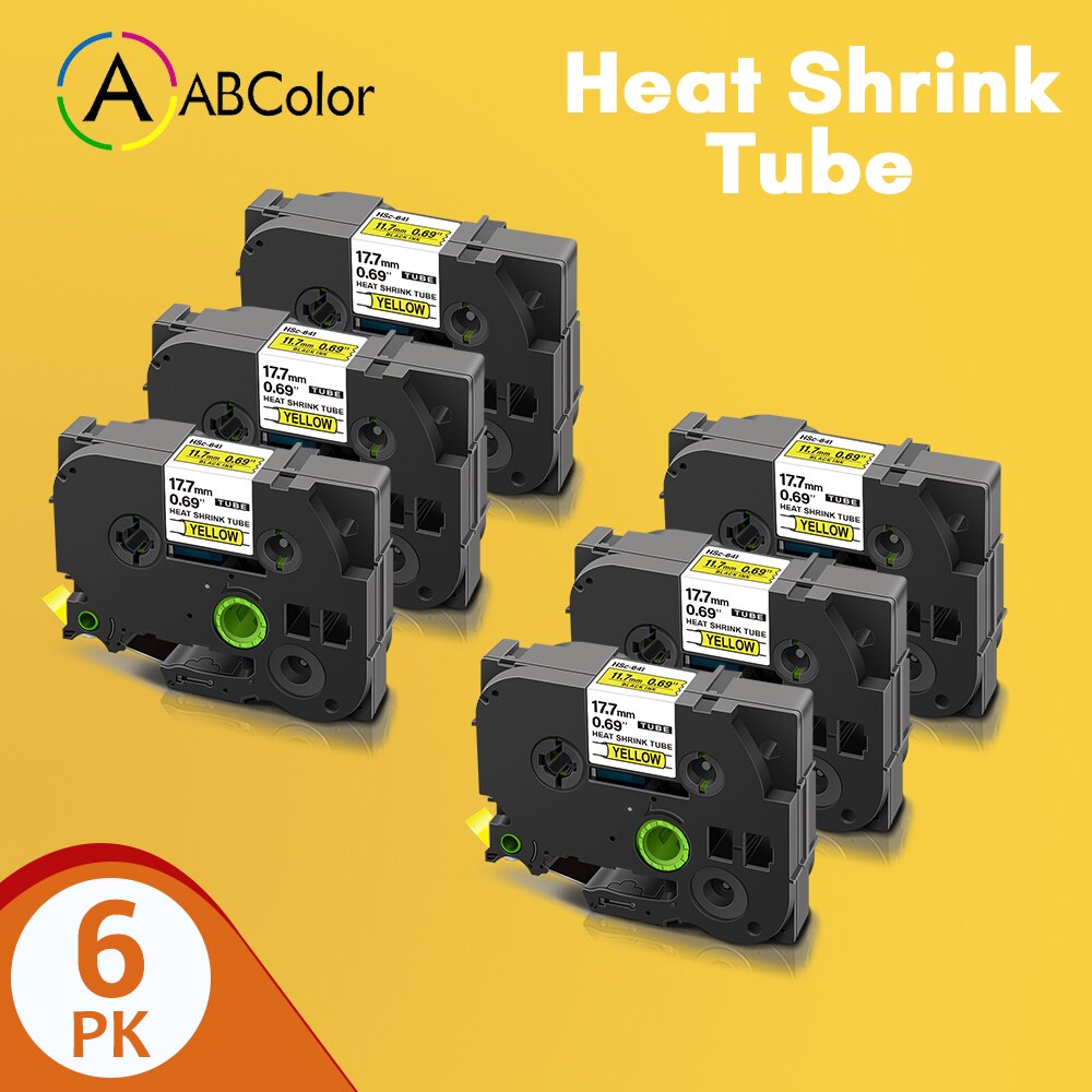 18mm Band für Brother HSe-241 HSe-641 HSe 241 641 hse241 hse641 Schrumpf Schlauch Label Band Für Brother P touch Label Maker: 6PK Black on Yellow
