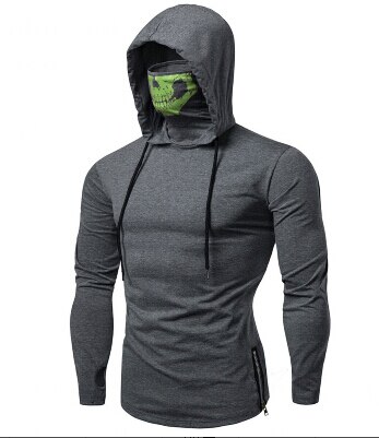 Brand Mens Casual Solid Color Mens Gym Sports Thin Hoodie Long Sleeve Hoodies With Mask Sweatshirt Casual T-Shirt: XXXL / Gray