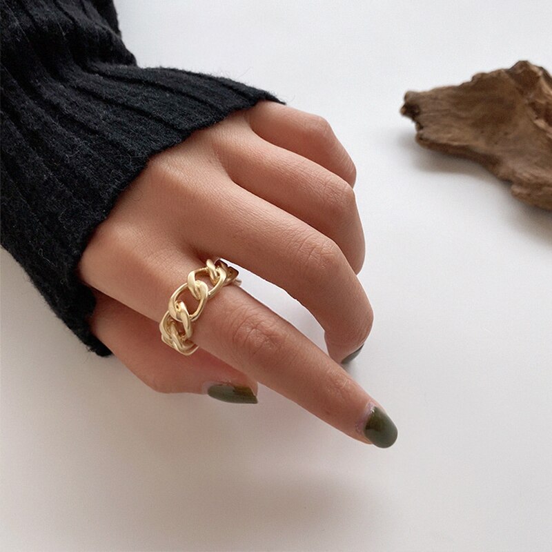 Anelli aperti della catena della serratura di colore dell'oro di modo dell'argento sterlina 925 per gli uomini delle donne anelli di barretta geometrici intrecciati S-R941