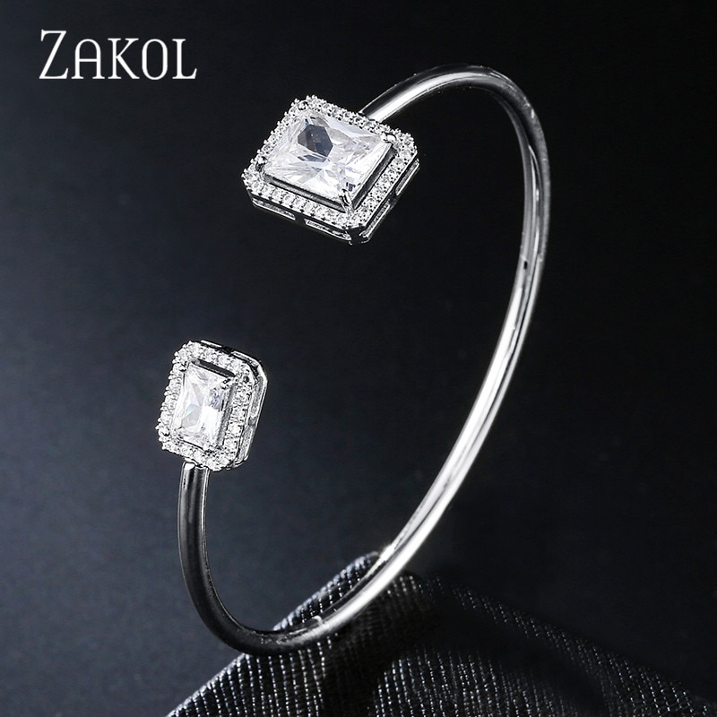 Zakol Luxe Exquisite Rechthoek Micro Pave Cz Zirconia Crystal Manchet Armbanden Voor Vrouwen Party Sieraden FSBP2163