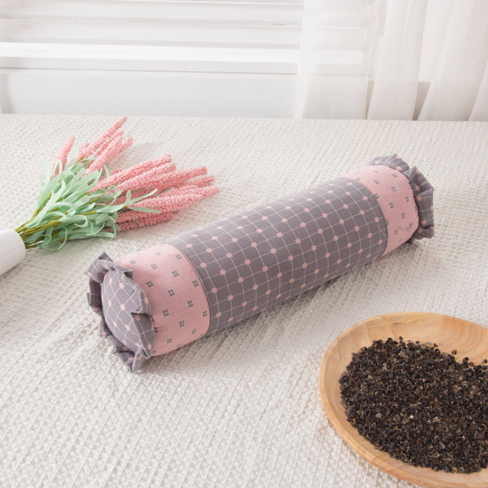Cervicale Zorg Kussen Grof Katoen Boekweit Romp Fysiotherapie Tractie Nekkussen Wasbare: Grey Pink