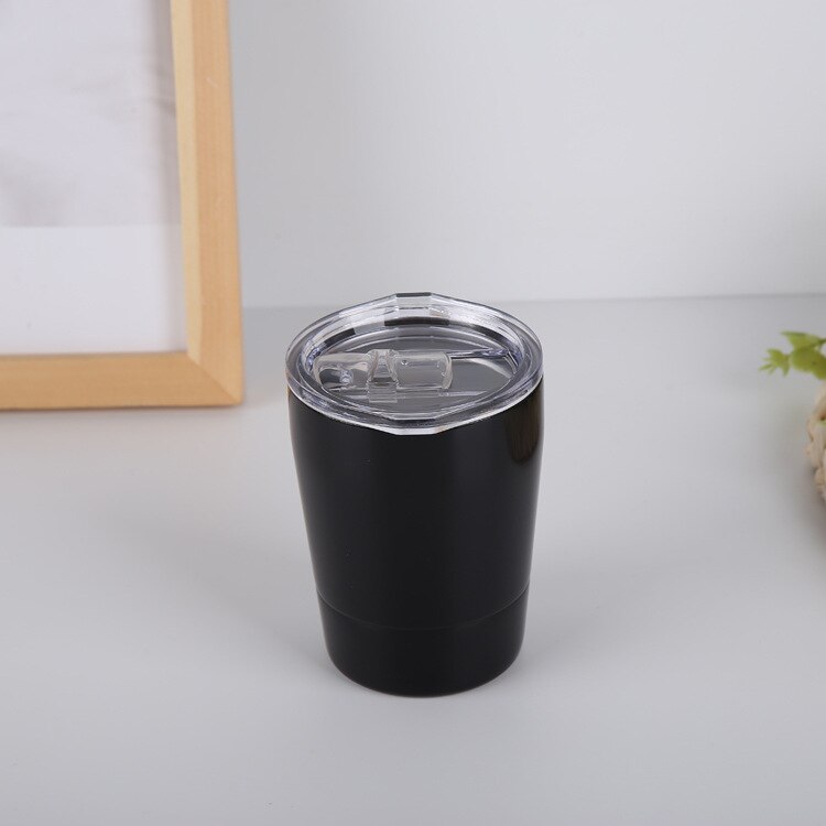 8oz- delige roestvrijstalen koffiemok met dubbele wand, vacuüm geïsoleerde theekop met deksel, reisbeker voor yerba mate kalebas: Zwart