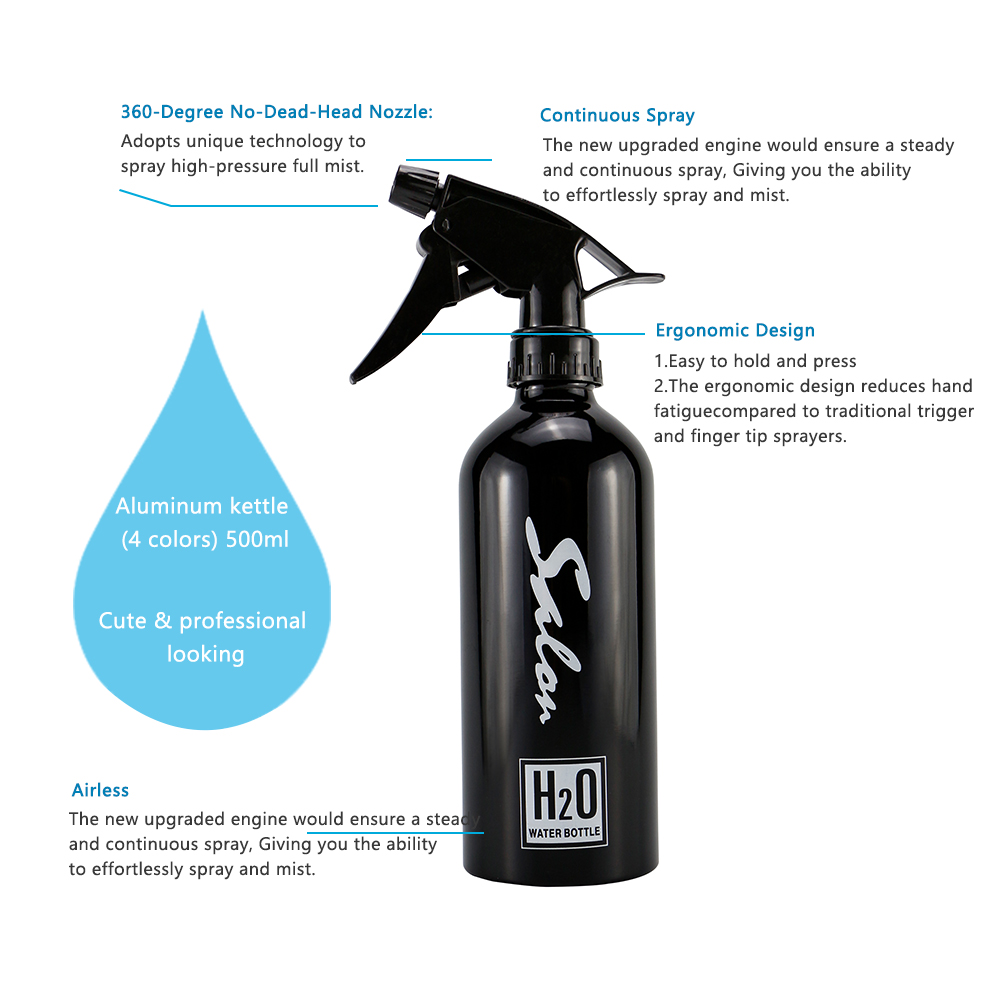 Pulvérisateur d'eau en aluminium pour Salon de coiffure, bouteille vide de 500ML, rechargeable, outils de pulvérisation pour coiffeur