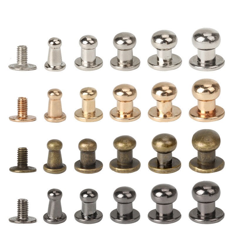 10Set Metalen Massief Messing Knop Schroef Klinknagels Diy Ambachten Lederen Product Tassen Klinknagels Monnik Hoofd Spikes Hardware Decor Nail gespen