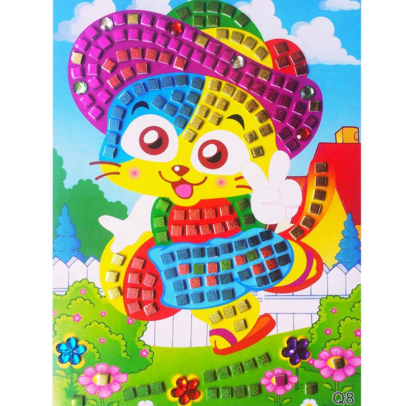 12pcs Kids Diy Handicraft Set Colorful Mosaic Stickers Shiny Diamond Sticker Painting Kindergarten Handmade Materials