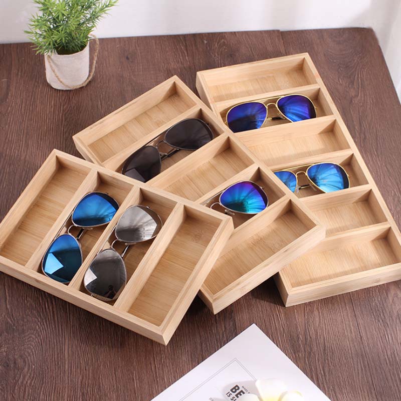 HUNYOO 4/5/6-Tiers Bamboo Sunglasses Display Wooden Vertical Eyewear Organizer Glasses Display Stand Showcase Eyeglasses Holder
