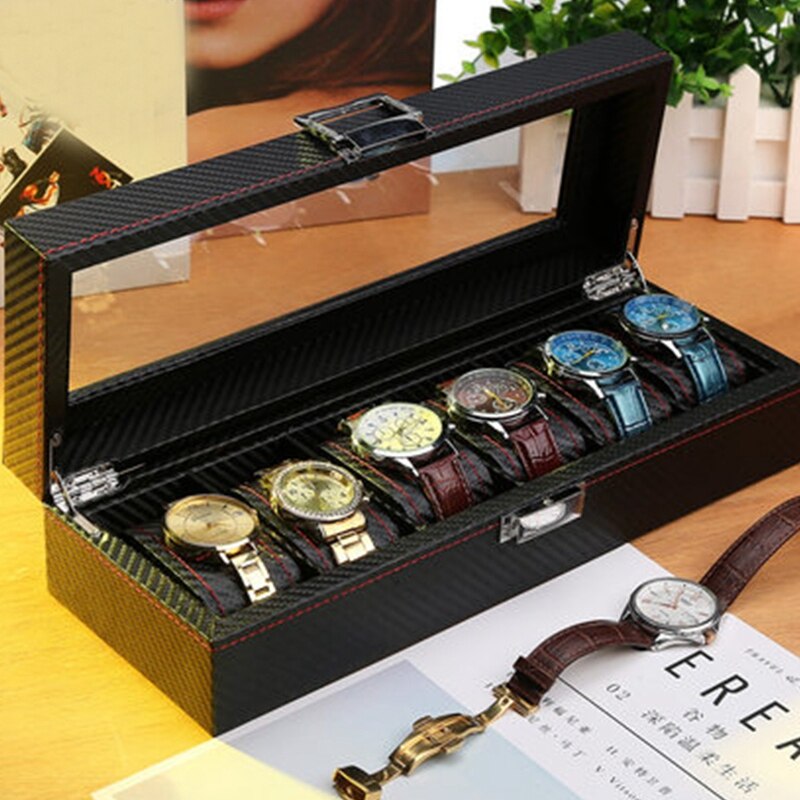 6- cifret kulfiber urkasse armbånd ur opbevaringsboks smykker display boks ur display rack smykke opbevaring
