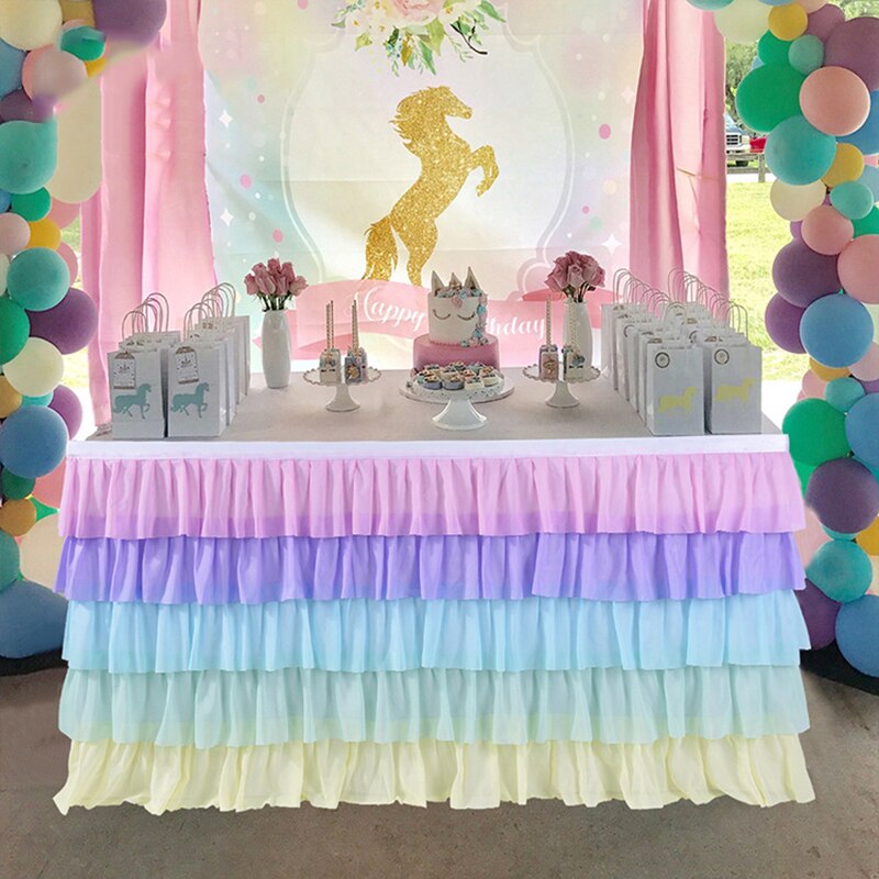 Gradient Tulle Table Skirt for Tables in any Shapes 5 Layered Ruffle Table Skirt for Wedding Party 6/9/14 FT. USJ99