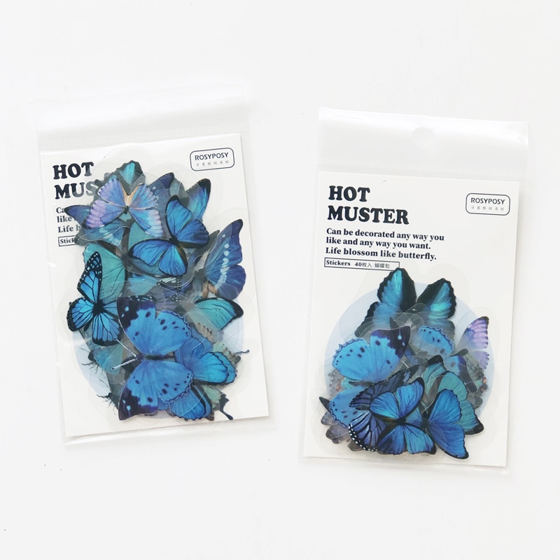40PCS /Pack Blue Butterfly PVC Craft Sticker Notebook Diary DIY Decoration