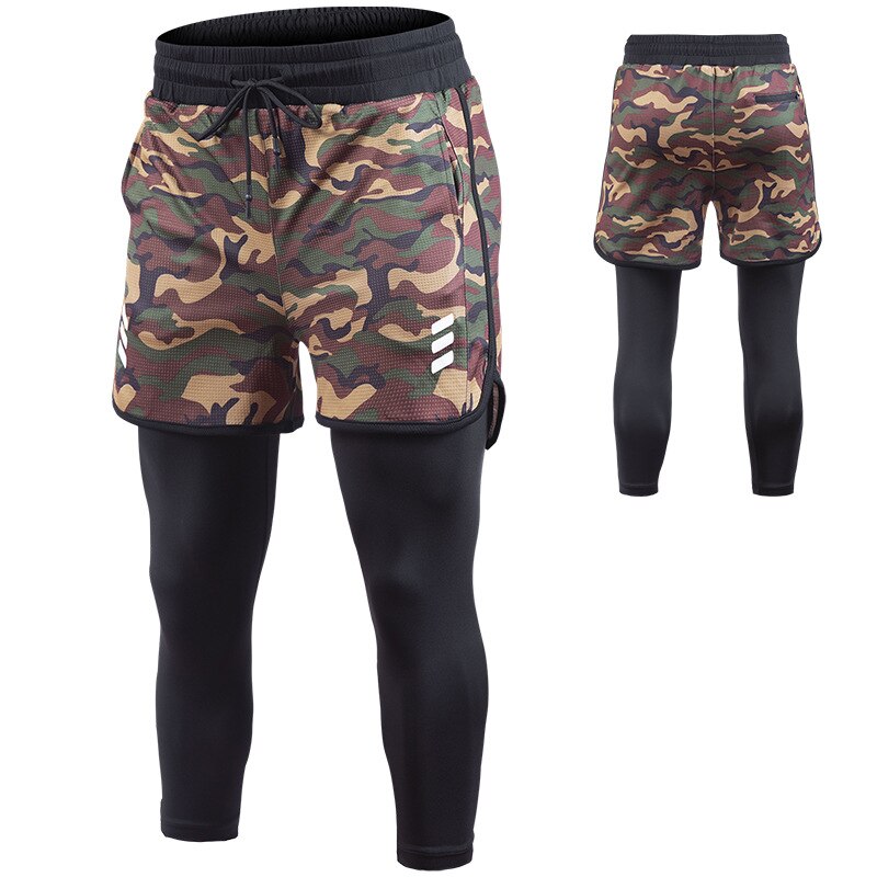 Mallas de camuflaje para correr de secado rápido para hombre, mallas deportivas de gimnasio de doble cubierta, mallas de camuflaje para entrenamiento masculino, mallas para correr