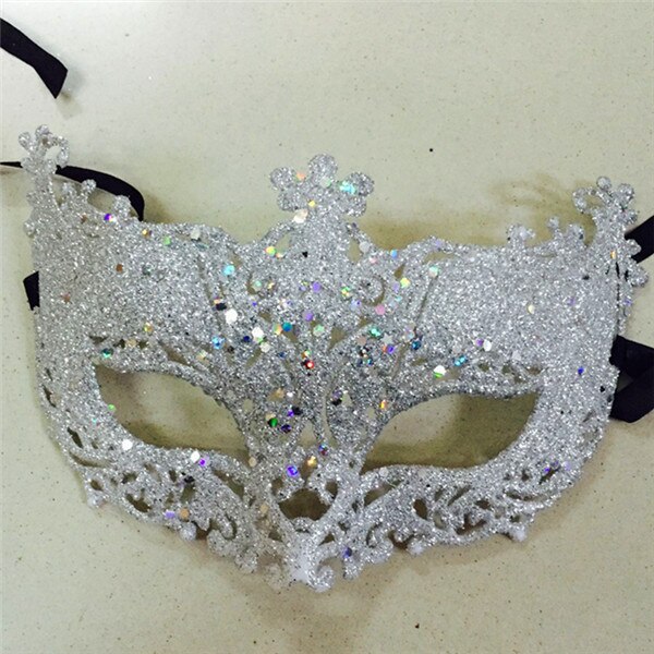 Prinsessa venedig mask julfest boll mask för kvinnor halloween maskerad prestanda räv paljett spets mask: Silver-