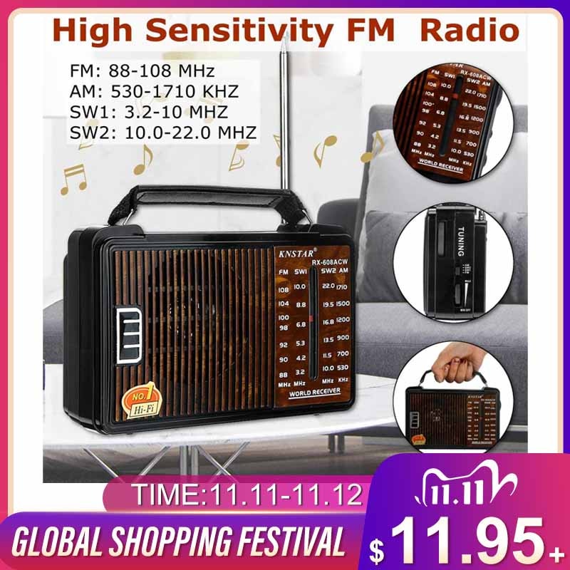 LEORY RX-608AC DC 3V Portable Full Channel Retro Radio High Sensitivity FM AM SW1 SW2 Radio 4 Band Radio for Old People