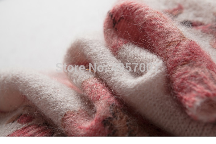 Mohair Jumper Women Pink Flower Chic Round Neck Jumper - Ladies O Neck Leonard Multicoloured Jacquard Sweet Sweater Pullover Top