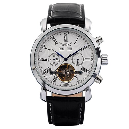 JARAGAR männer Uhren Tourbillon Mechanische Herren Uhren Datum Kalender Woche Monat Multifunktions Armbanduhren erkek kol saati: Silber- Weiß