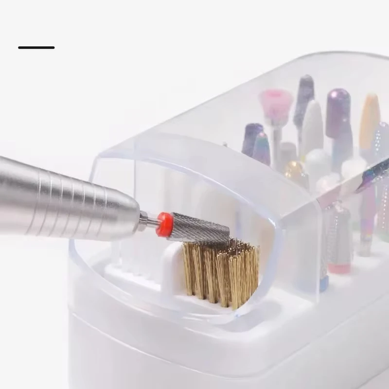 Soporte para brocas de uñas, estuche organizador de 30 agujeros con cepillo de limpieza, soporte para cabezal de molienda de salón, soporte organizador de manicura