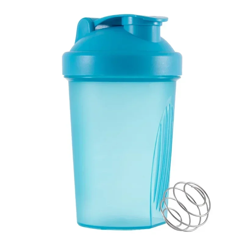 Sports shakerflasker vannkopper myseproteinpulver mikserflaske lekkasjesikker fitness gym shaker utendørs bærbar drikkekopp 400ml: Blå