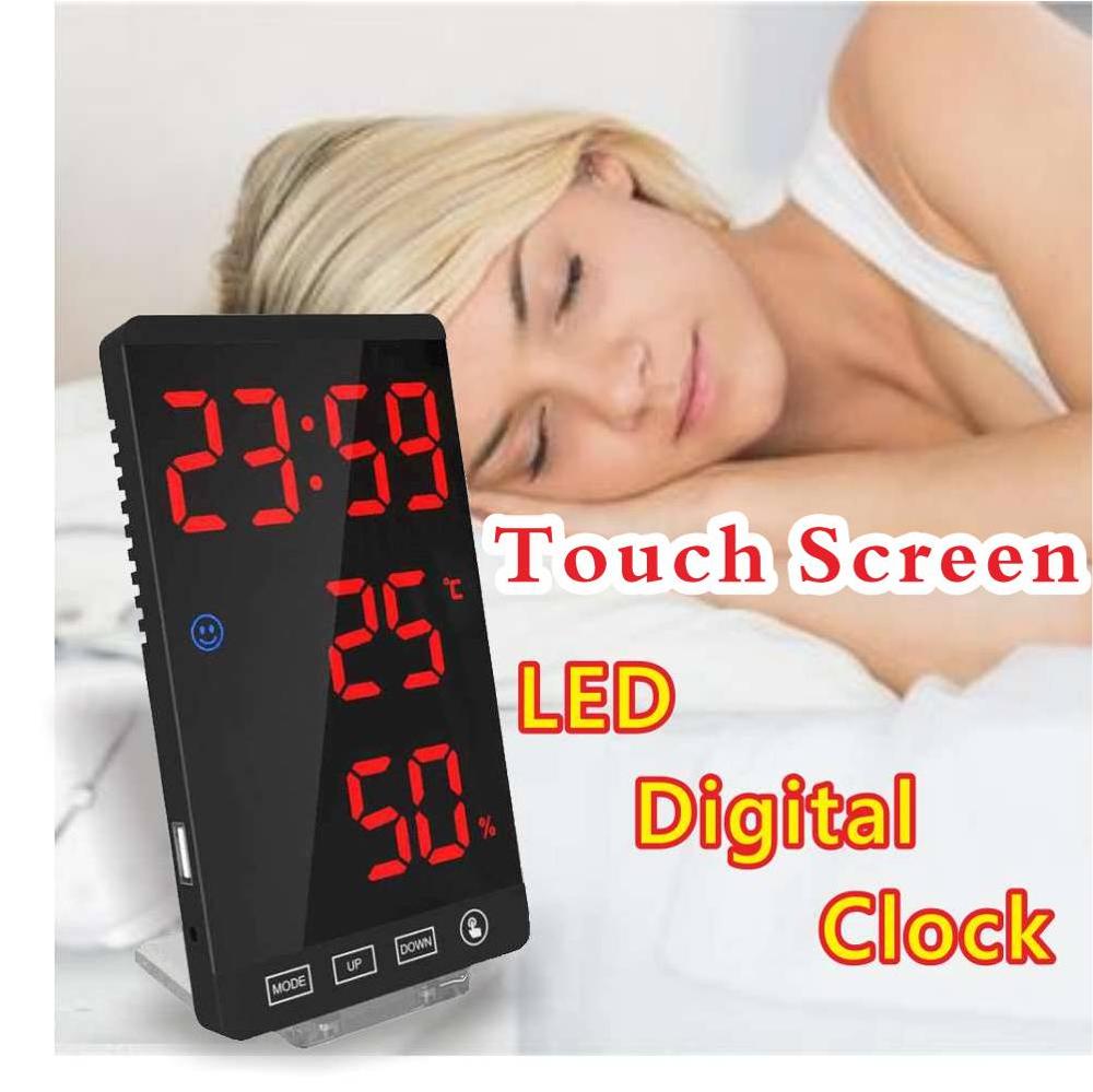 Led Tafel Klok Digitale Wekker Digitale Klok Desktop Decoratieve Klok Weer Klok Elektronische Met Thermometer Touch Klok