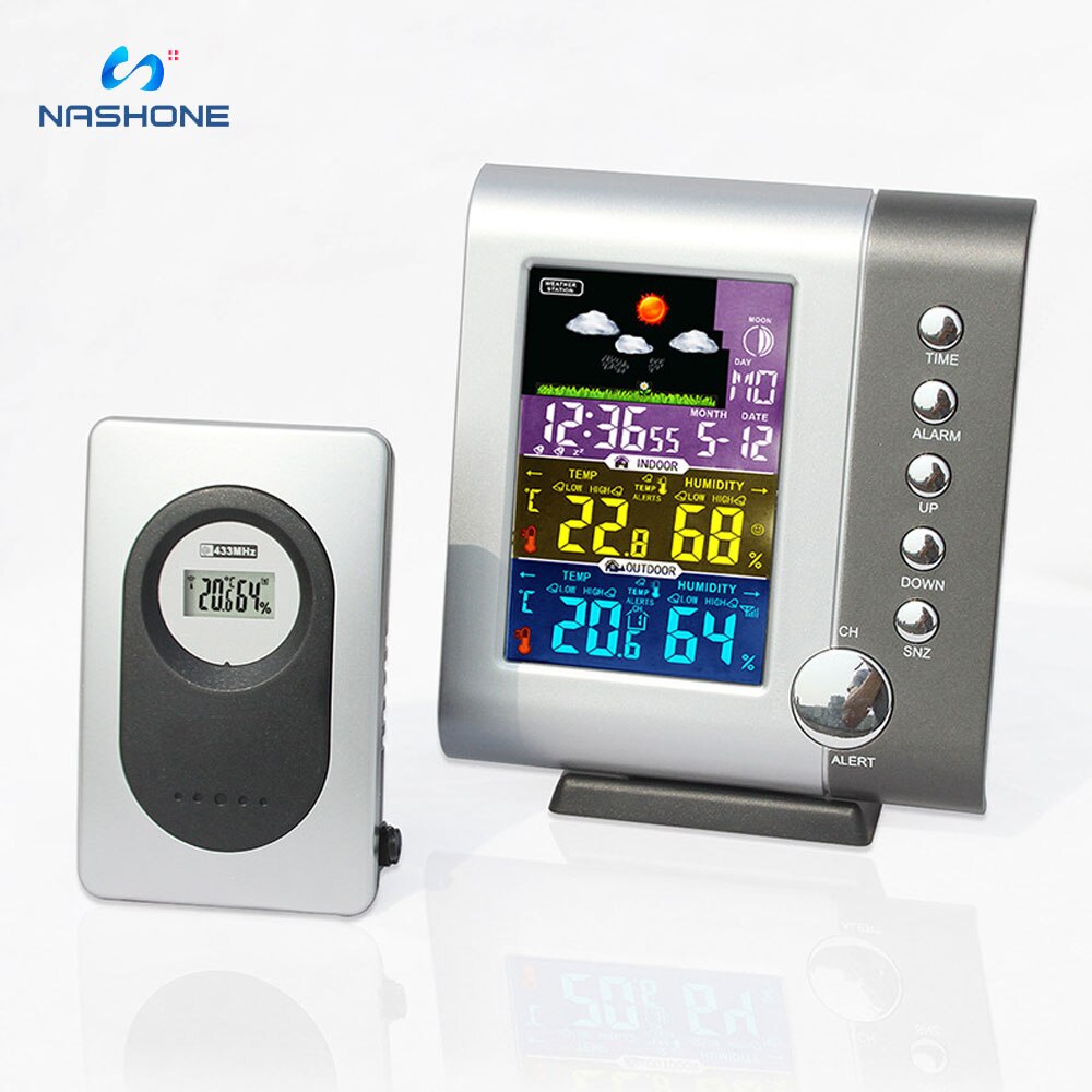 Draadloos weerstation binnen- en buitenthermometer hygrometer met sensor lcd-kleurenscherm digitale temperatuur-vochtigheidsmonitor