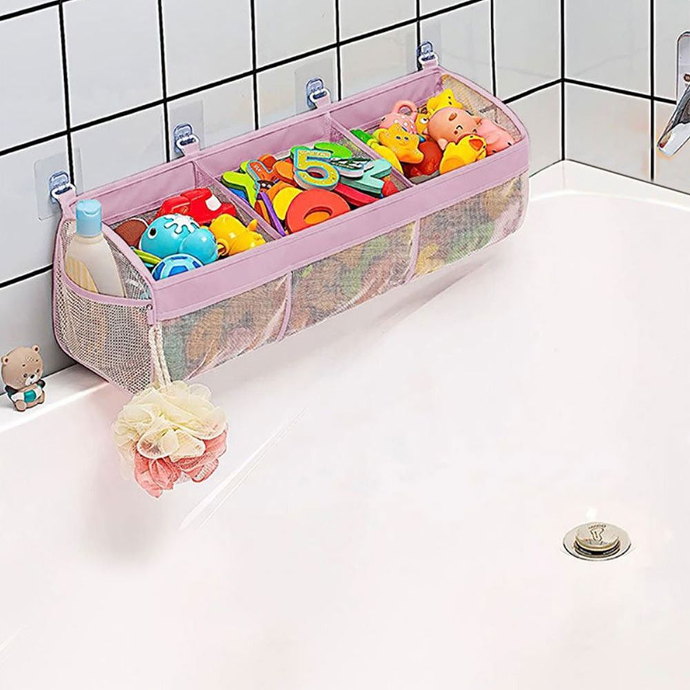 3 Compartment Bath Toy Organizer Large Openings Easy Sorting Toy Hammocks Breathable Horizontal Bath Toy Storage Net