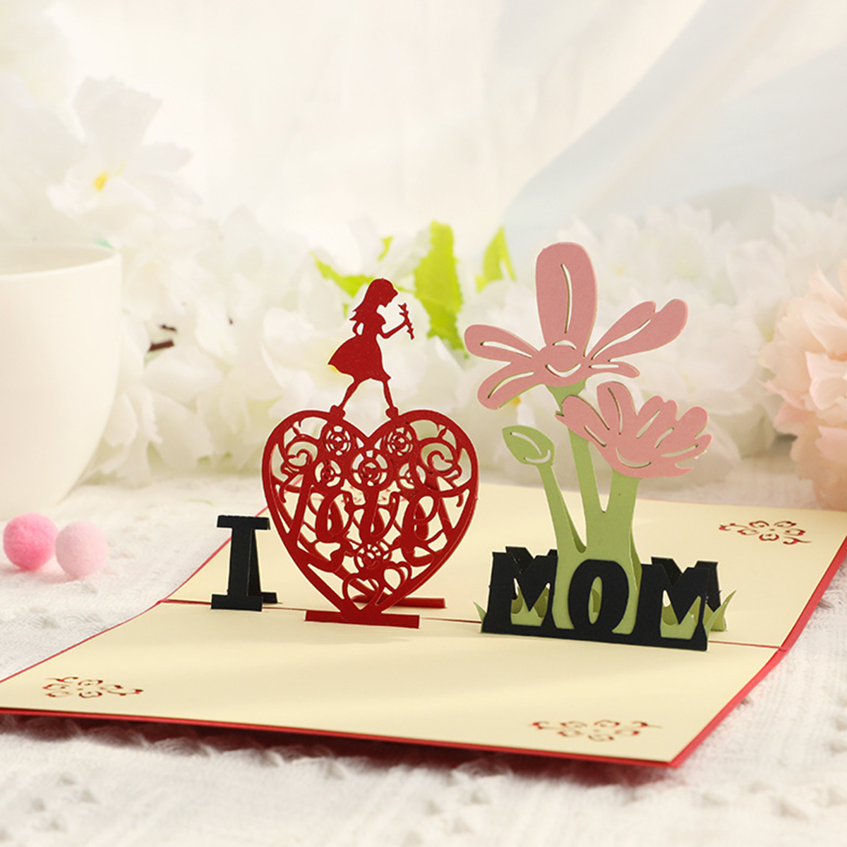 Tarjeta 3D para el día de la madre, tarjetas de felicitación de Acción de Gracias, para el día de la madre: Rojo